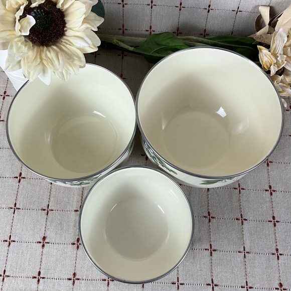 Pfaltzgraff Garden Party Enamel & Metal Mixing Bowls Set of 3 Garden Impressions - Picture 2 of 9